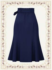 Vintamour Plus Size Vintage Elegant Women's Skirt Double-Breasted Bow Waist Belt Vacation/Commute/Casual Mermaid Skirt Back To School Clothes Office Wear Homecoming Skirt