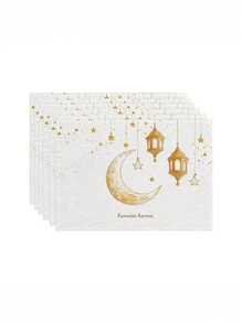 Ramadan Kareem Placemats - Heat Resistant, Machine Washable, Non-Slip Table Mats For Eid Al-Fitr Celebration, Home & Restaurant Use - Set Of 4/6 Moon & Star Pattern Dining Table Decor - Multicolor - View 4