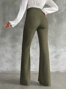SHEIN Tall Pantalones decorativos de doble botonadura y cintura acampanada talla grande - Verde militar - Ver 2