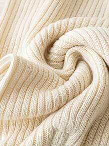 SHEIN LUNE Plus Size Women Casual Front Slit Ribbed Knit Pants - Beige - View 4