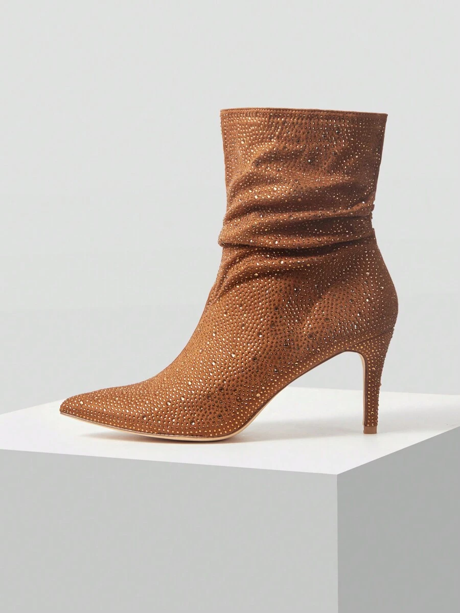 MOTF PREMIUM WOMEN'S FASHION HIGH HEEL RHINESTONE SHORT BOOTS, FOR NEW YEAR HOLIDAY, VALENTINES