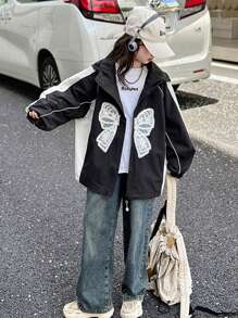 Girls' Casual Versatile Jacket With Bow Decor