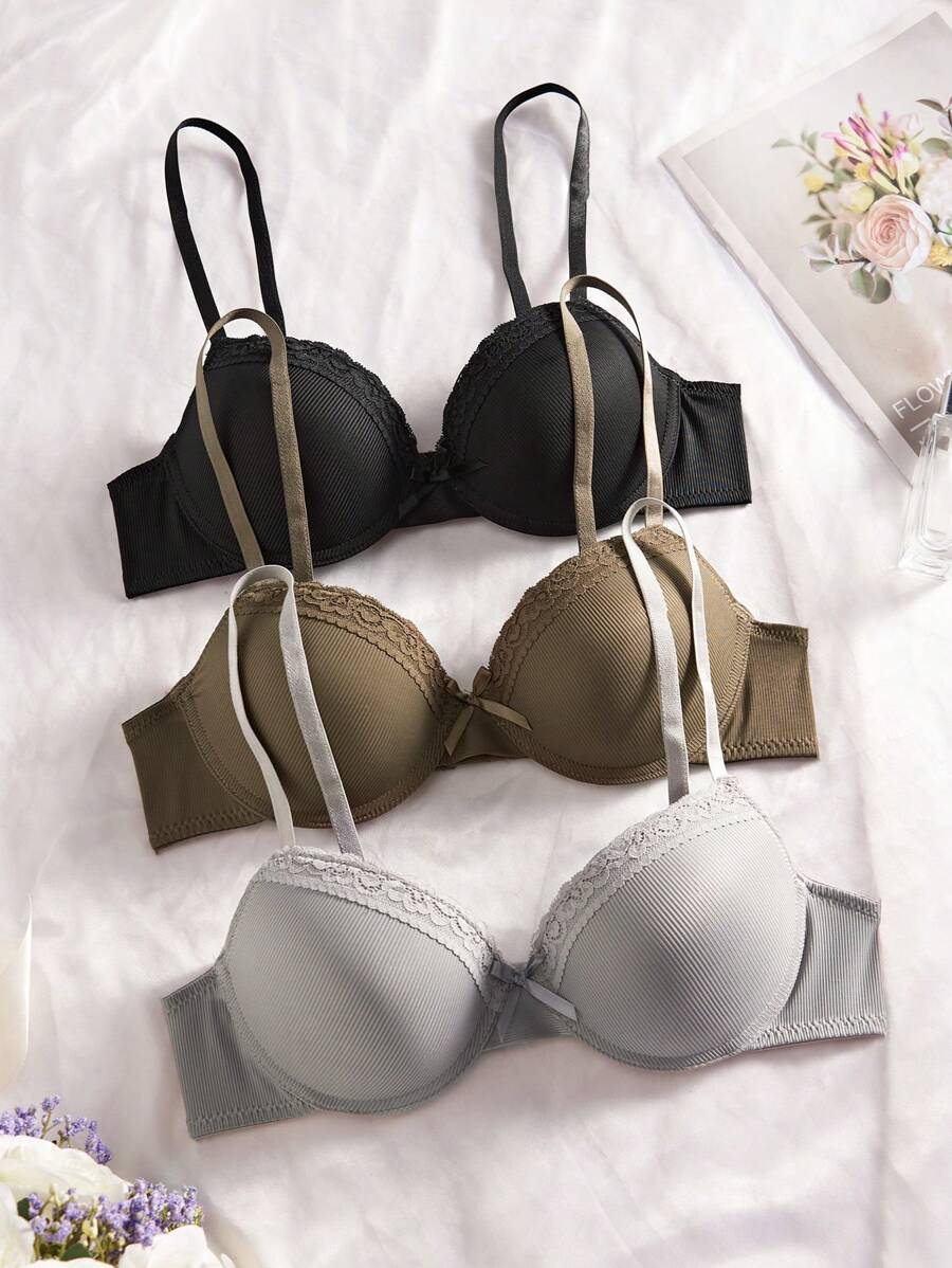 DesireSculpt 3 件装女士无钢圈文胸，简约休闲聚拢罩杯胸罩 - 彩色 - 查看 1