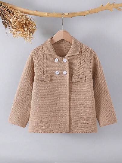 年轻女孩复古宫廷风双排扣针织开衫，蓝领粗针织毛衣