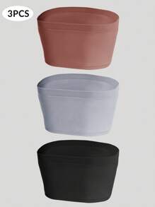 Women Knitted Ruched Tube Top Bralettes Casual Comfy Strapless Bras 3 Packs - Multicolor - View 2