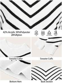 BizChic 黑白图案毛衣，时尚工作服、节日针织衫、女士休闲服 - 黑與白 - 查看 4