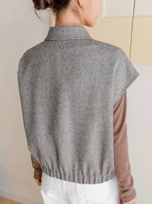 Dazy-Less Chaqueta holgada de unicolor estilo chaleco para mujer, ropa de otoño