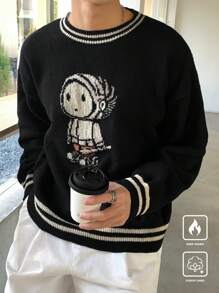 Claim Dot Men's Cartoon Pattern Crew Neck Long Sleeve Casual Sweater, Autumn/Winter - Multicolor - View 4