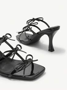 CUCCOO CHICEST Square Toe Bowknot Detail Sweet Thin High Heel Ladies Fashion Sandals Spring Shoes Spring Break Easter