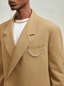 AKNOTIC Formal Blazer Pria Anyaman Tali Lebar dengan Rantai Logam Longgar, Kasual, Kerah Lebar, Bagian Depan Terbuka, Warna Cokelat Muda, untuk Musim Gugur dan Musim Dingin - Coklat - View 2