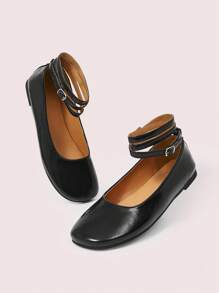 CUCCOO DOLLMOD Giày bệt mũi tròn cho nữ, giày đế bằng màu đen cổ điển đan chéo kiểu ballet ngày lễ tình nhân - màu đen - Xem 6