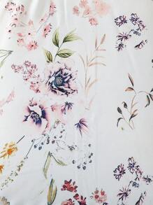 SHEIN 女婴优雅花卉印花领不对称前扣旗袍连衣裙，短袖隐形拉链，春夏