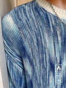 Manfinity CasualKnits Men's Solid Color Patchwork Round Neck Long Sleeve Casual Knitted Sweater