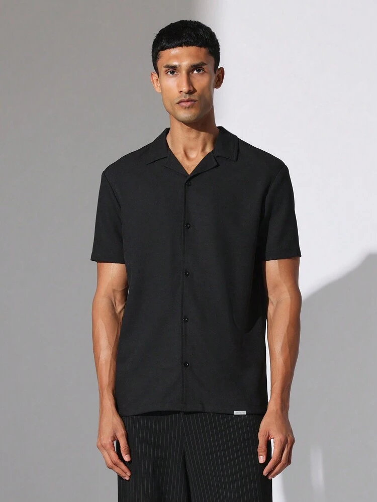 Slim Fit Linen Look Short Sleeve Button Down Shirt