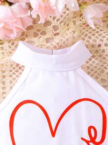 SHEIN 2pcs Baby Girl Heart Printed Halter Top And Ruffle Hem Bottom Set - White - View 4