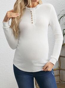 SHEIN Maternity Casual Solid Color Ruffle Trim Slim Fit T-Shirt, Autumn
