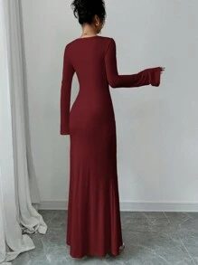 Firerie Women's Elegant Solid Color Decorative Button Long Dress
