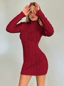 Aloruh Vestido corto de punto grueso de cuello alto estilo cable para mujer, nuevo lanzamiento de otoño/invierno, uso diario, look sexy y elegante