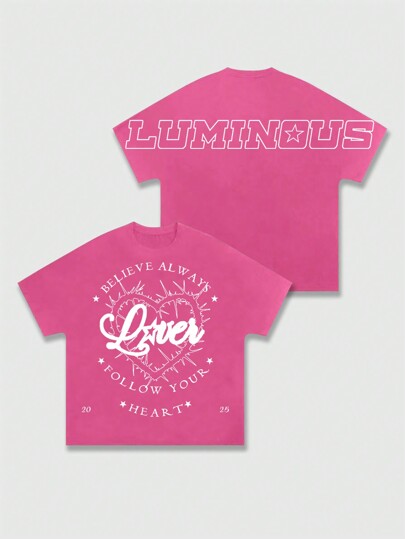 Street Life Camiseta de manga corta para hombres con estampado de corazón y letras, apropiada para uso diario, primavera/verano, Día de San Valentín