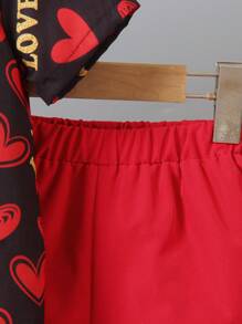 Bộ 2 áo phông in hình trái tim đỏ/vàng nền đen cho bé trai + quần, thích hợp mặc hàng ngày, đi học, ngoài trời, vui chơi, xuân/hè - Nhiều màu - Xem 4
