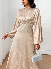 Modelyn Damen minimalistisches, lässiges Langarm-Plisseekleid