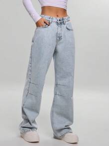 EURMUSE QUẦN JEAN THẲNG CAO CÓ CHI TIẾT GỜ - Rửa nhẹ - Xem 5