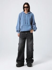 LYSMO Women's Cargo Pocket Wide Leg Loose Casual Denim Jeans