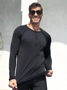 Manfinity KASUA Men's Plain Insert Sleeve Surf T-Shirt Athletic Workout Shirt, Men Swim Shirt, Mesh Men Top, Men S Rash Guard Shirt, Long Sleeve Swim Shirt