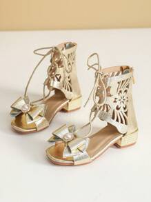 Kids Girls High Heel Sandals Summer Pearl Zipper Sandals