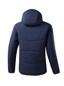 Manfinity Sport Corelite 男士纯色抽绳连帽运动夹克，冬季 - 黑色 - 查看 2