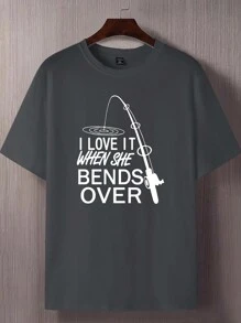 Manfinity Homme 大码男式口号印花圆领短袖休闲 T 恤