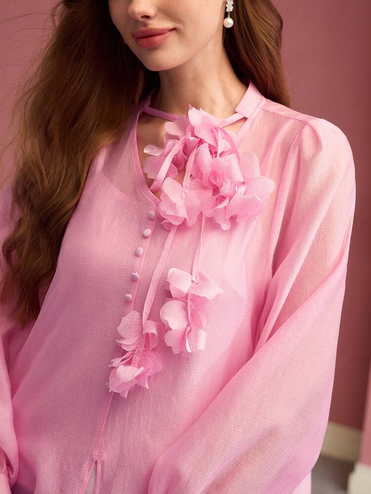 SHEER TIE NECK BLOUSE