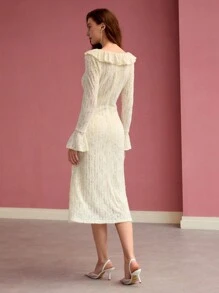 MOTF PREMIUM SEQUIN RUFFLE TRIM MIDI DRESS,SPRING/SUMMER