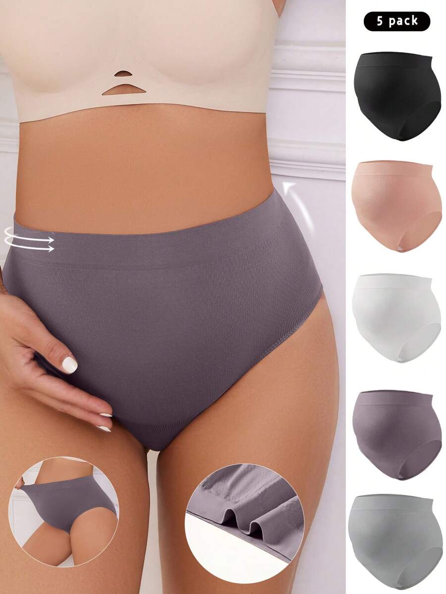 Moonlight&Mama 5pcs/Pack Maternity Seamless Solid Color Briefs