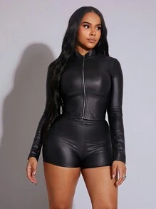 BamGleam Women's Sexy Fitted Street Style Long Sleeve Jacket + High Waist Bodycon Shorts Suit, Winter Fall Cloth For Women