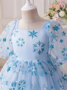 Glamorique Kids Sky Blue Elegant Girls Tulle Dress For 7th Birthday - Blue - View 4