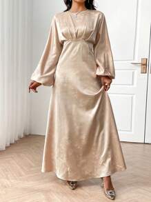 Modelyn Damen minimalistisches, lässiges Langarm-Plisseekleid