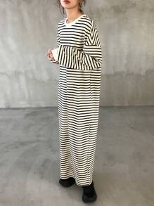 FRIFUL 女士休闲条纹长裙，秋季