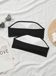 SHEIN 2pcs/Set Tween Girl Ribbed Tube Crop Top Bra - Black - View 2