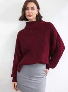 BizChic 安哥拉红套头毛衣长袖女式办公室通勤，优雅适合新年、约会、春夏季 - 酒紅色 - 查看 5