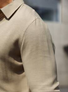 Manfinity Mode Áo sơ mi Nam Nút phía trước màu trơn Giải trí - Màu Khaki - Xem 5