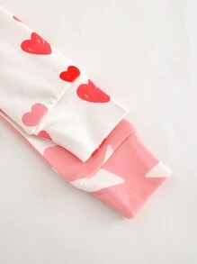 Cozy Pixies 少女四件套舒适睡衣套装，心形图案针织柔软圆领长袖上衣和松紧腰长裤