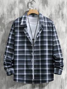 Manfinity Homme Koszula męska w kratę, z długim rękawem, w rozmiarze plus size, jesień