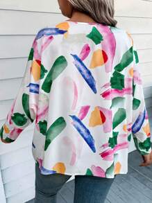 SHEIN LUNE 大码女式钢笔印花宽松蝙蝠袖衬衫，休闲夏季和春季服装夏季波西米亚风复古款