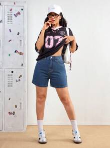 SHEIN EZwear 女式简约前扣口袋休闲牛仔短裤