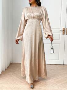 Modelyn Damen minimalistisches, lässiges Langarm-Plisseekleid