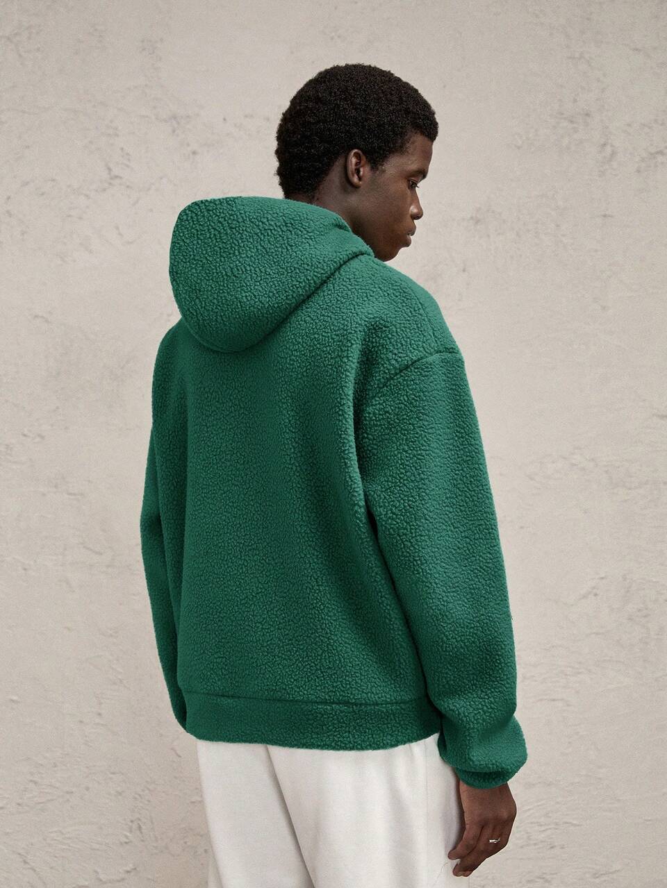 Men's Knitted Fuzzy Relaxed Fit Drop Shoulder Casual Pullover Sweatshirt Sweatshirt, Green With Contrast Color Letter Graphic, For Fall Winter