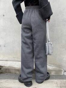 FRIFUL 女式亮面抽绳腰宽松直筒休闲裤 - 灰色 - 查看 5