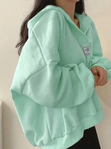 INAWLY 大码连帽长袖休闲宽松青少年风格运动衫 - 薄荷綠 - 查看 3