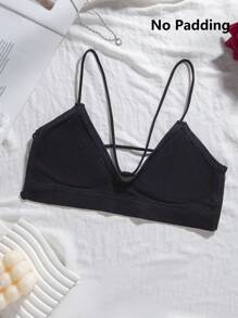 無縫後背女性實色胸罩 - 黑色 - 查看 3